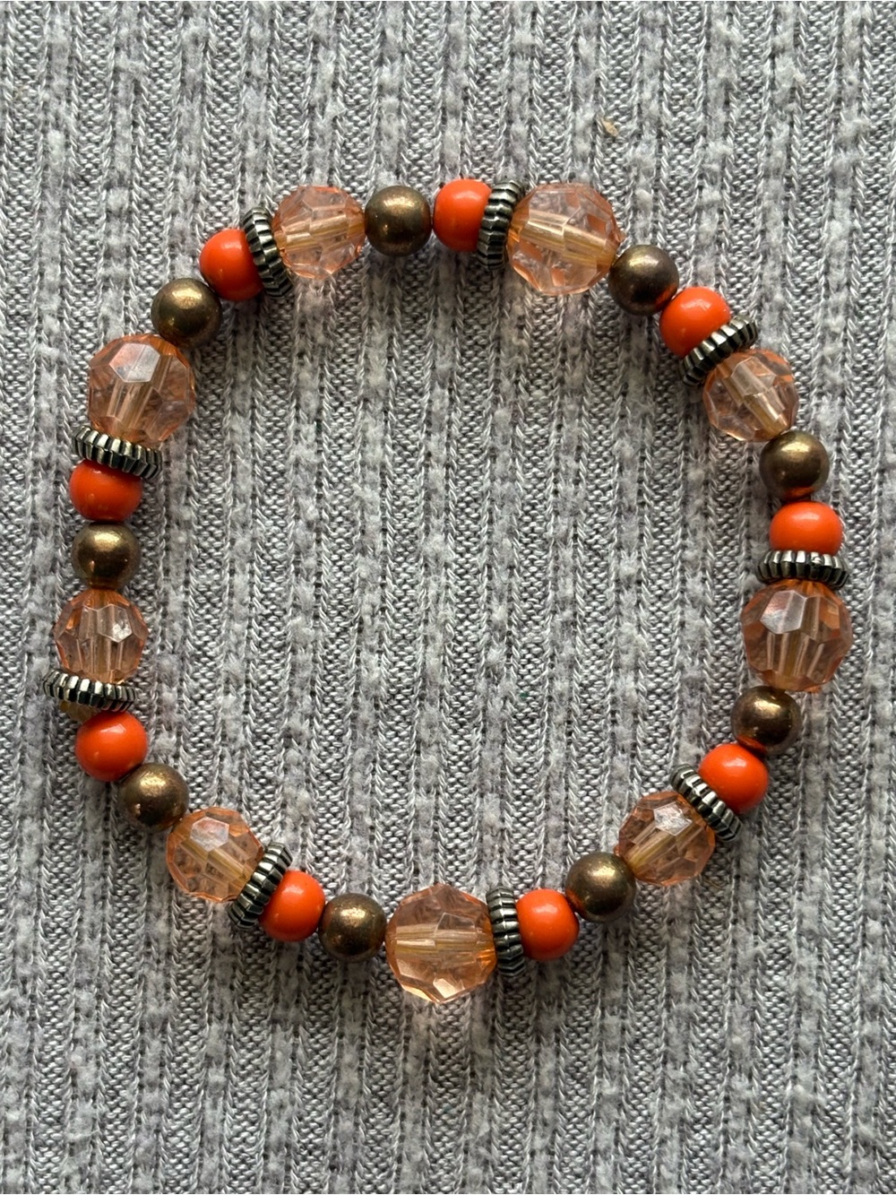 Vintage orange, brown & silver beaded stretch bracelet